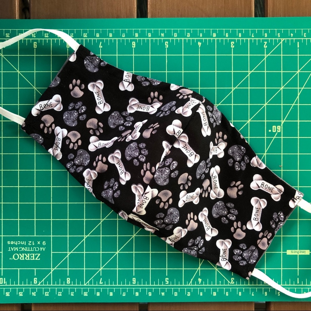 Handmade Face Mask Reversible Dog Bones Paws Print